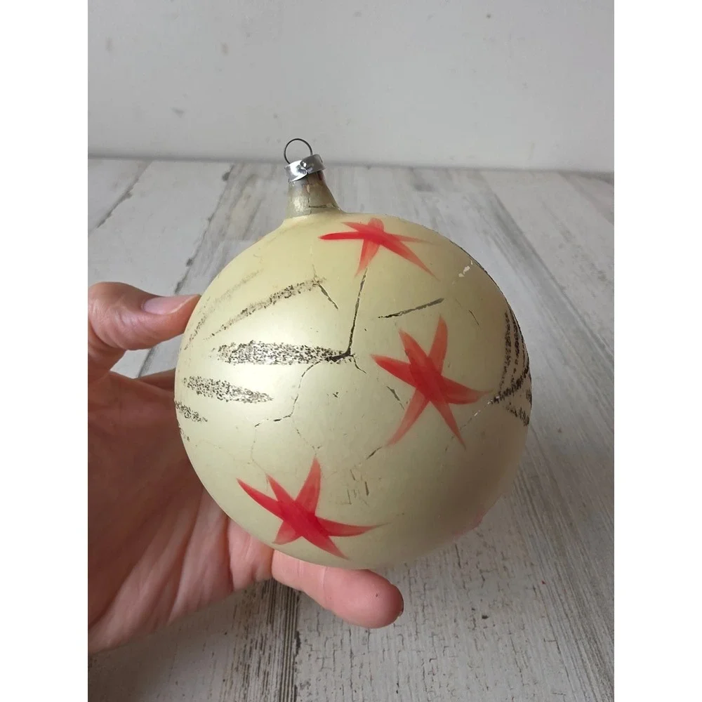 Vintage West Germany jumbo star ball ornament glass flower fern tree Xmas